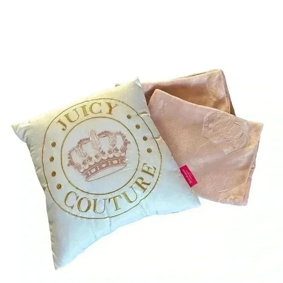 Juicy Couture Home Pink White Gold Accent Pillow and Two Standard Pillow Shams - Picture 1 of 11